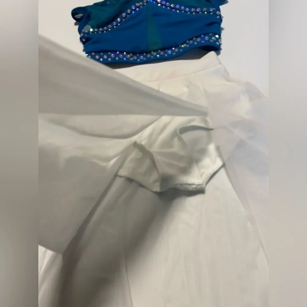 Weissman custom solo dance costume 2 piece teal blue top skirt MT10463 SC child